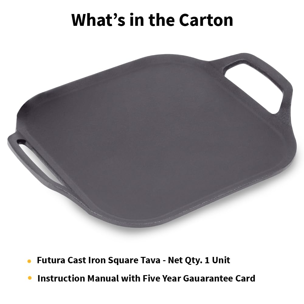 Hawkins Futura 26 cm Cast Iron Square Tava, Cast Iron Tawa for Pathri, Cast Iron Cookware for Kitchen (CIST26)