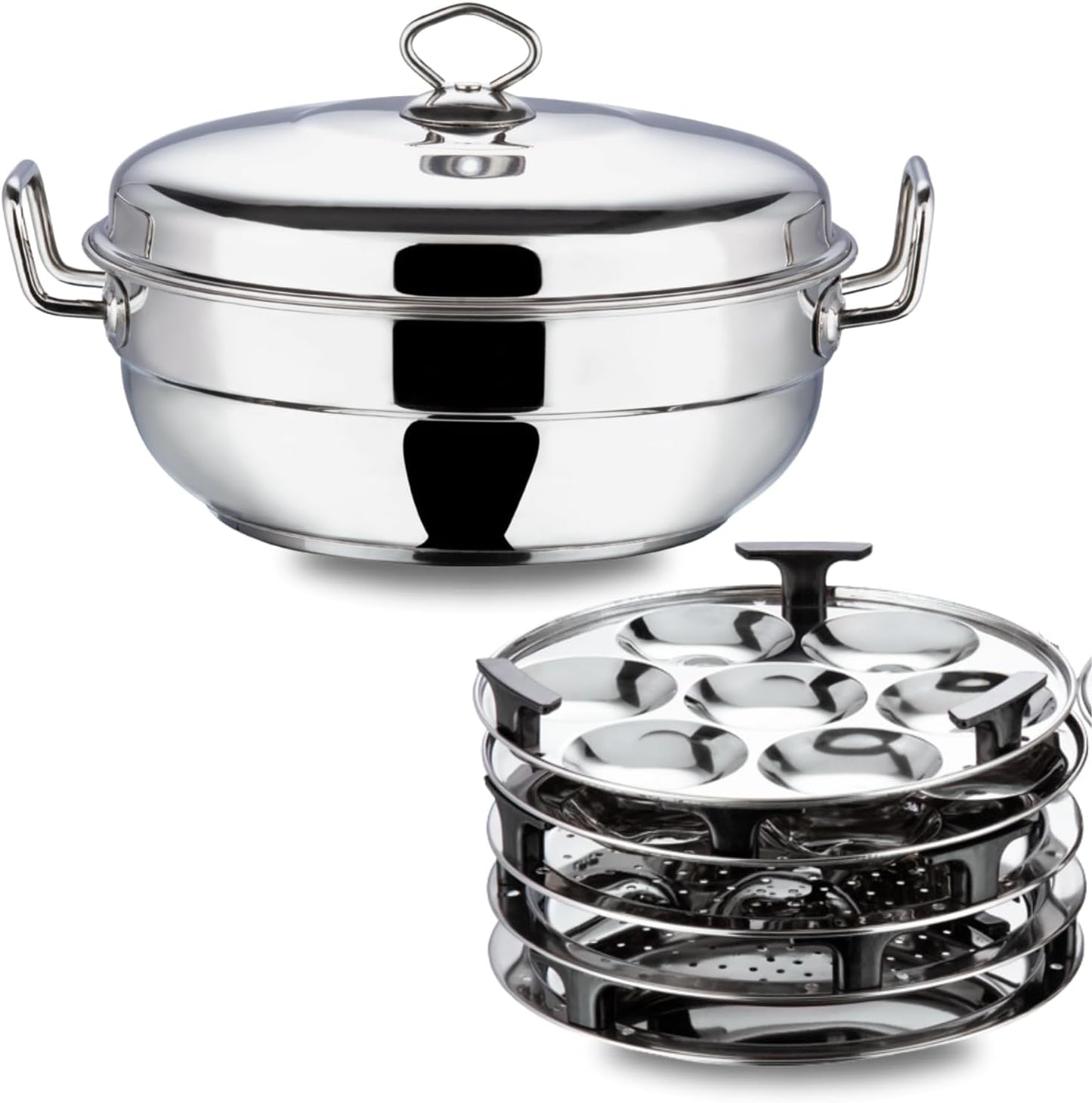 Vinod Stainless Steel Idli (2 plates), Dhokla (2 plates) and Patra ( 1 plate) Multi Kadahi 26cm - Gas & Induction base