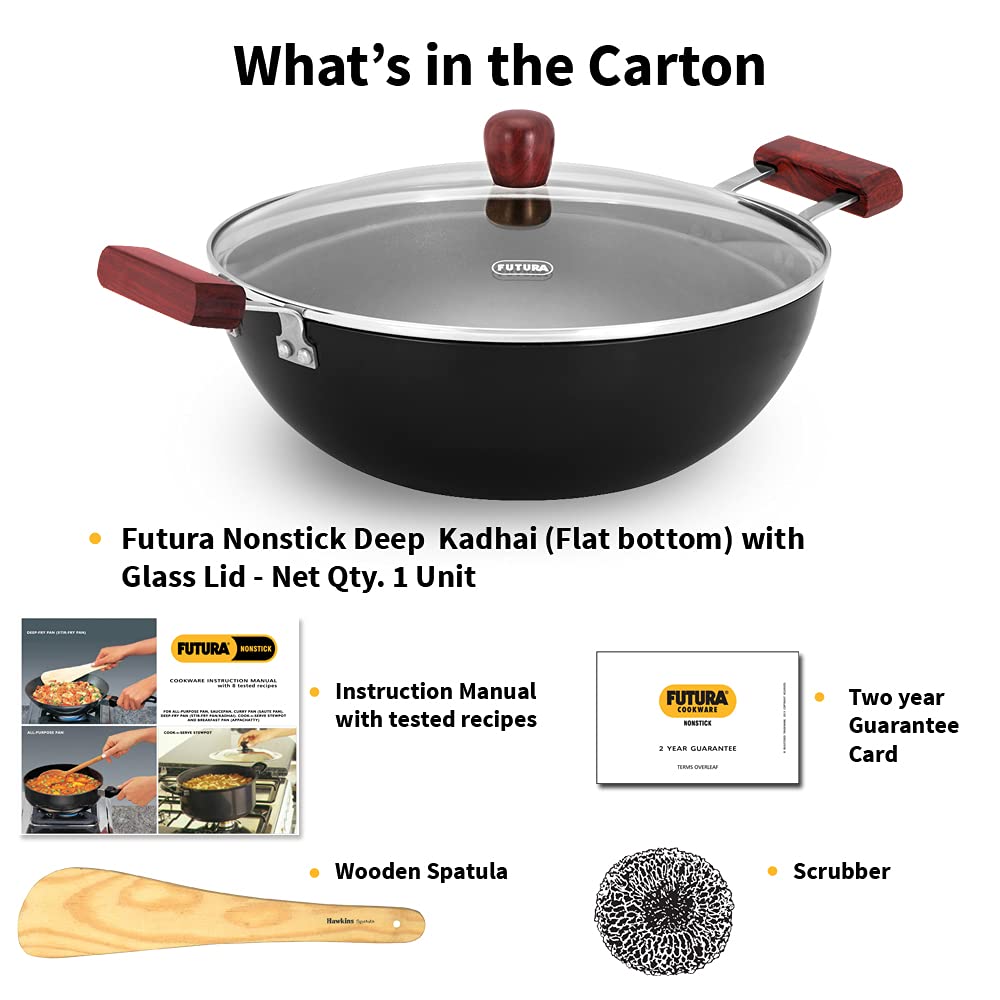 Futura INK50G Kadai, 5 Litre, Black - Induction / 2 Liters / Induction + Glass Lid