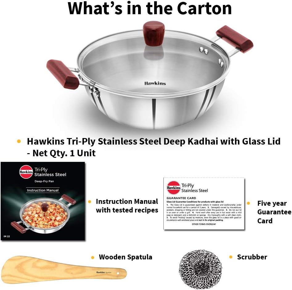 Hawkins Futura Steel Deep Fry Pan with Steel Lid, 4 Litre Capactiy
