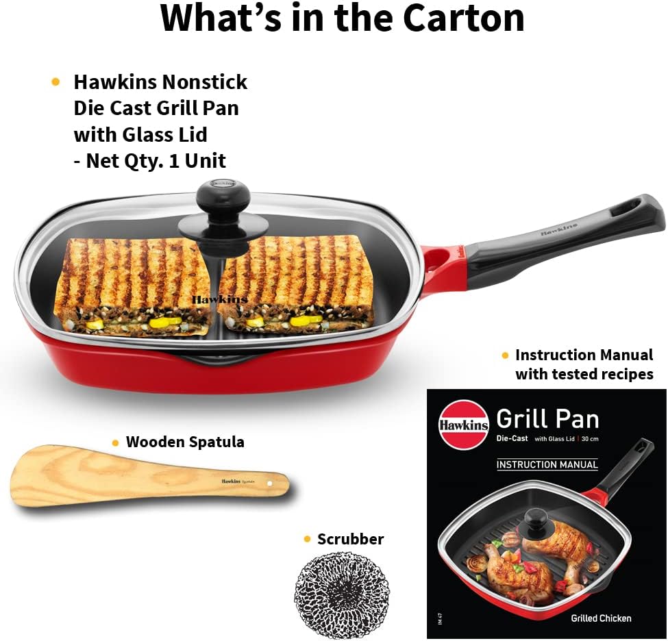 Hawkins Futura Die-Cast Grill Pan with Glass Lid, 30 cm Diameter