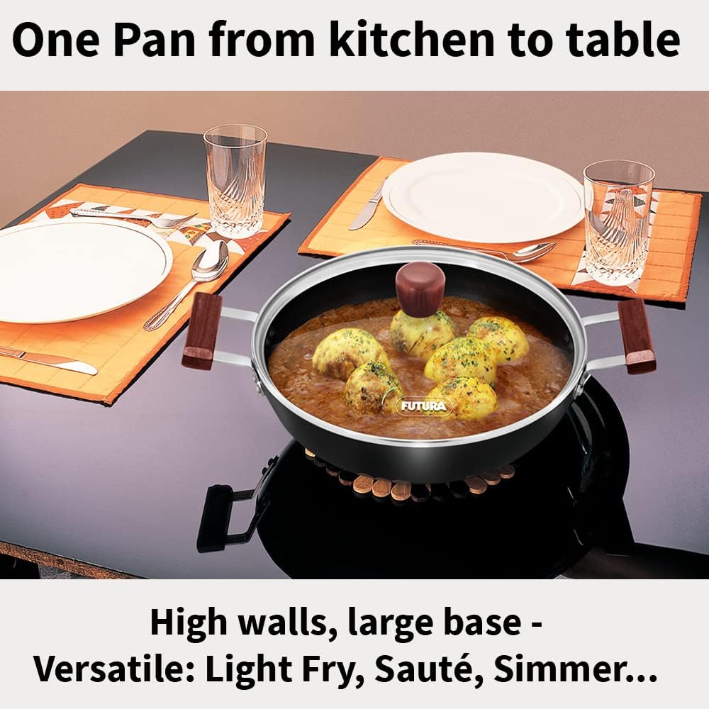 Hawkins FUTURA 3 Litre Nonstick Cook-n-Serve Frying Pan with Glass Lid, Diameter 28 cm, Black (NCF28G)