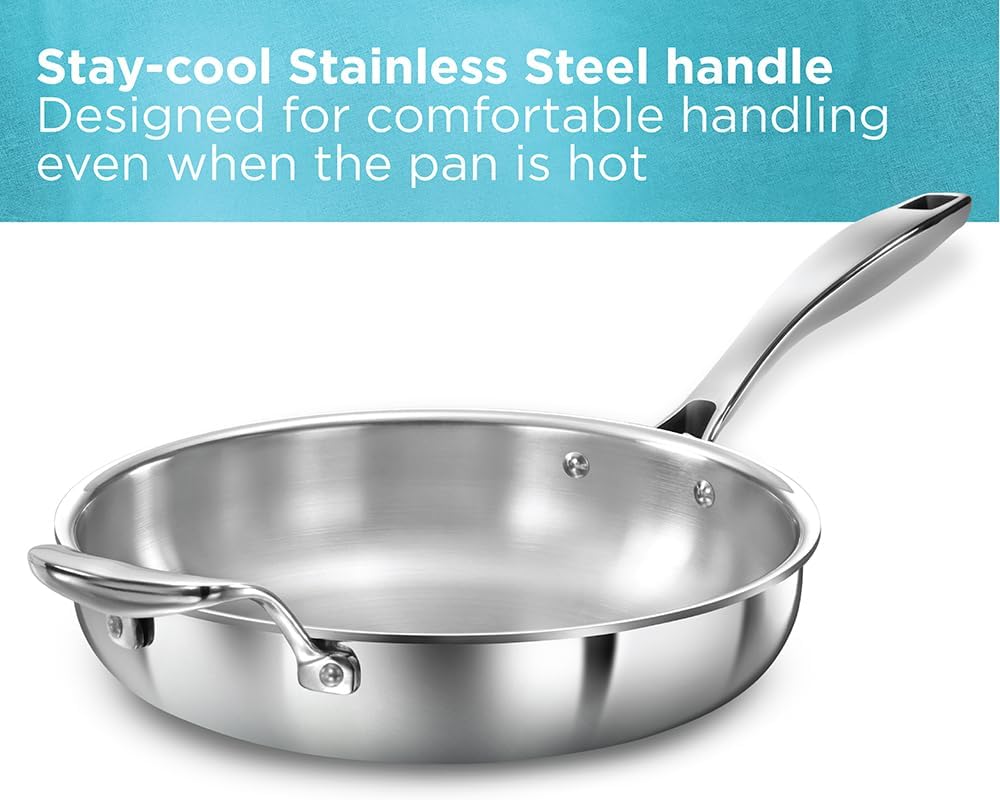 Hawkins Pro 26 cm Frying Pan, Triply Stainless Steel Fry Pan with Stainless Steel Handle and Stainless Steel Lid, Silver (PSF26S)