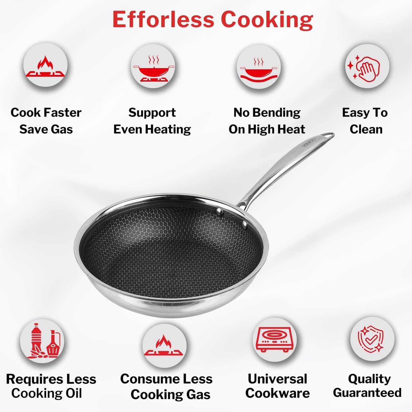Vinod Platinum Triply Stainless Steel X FRYPAN 20 cm(Induction Friendly)