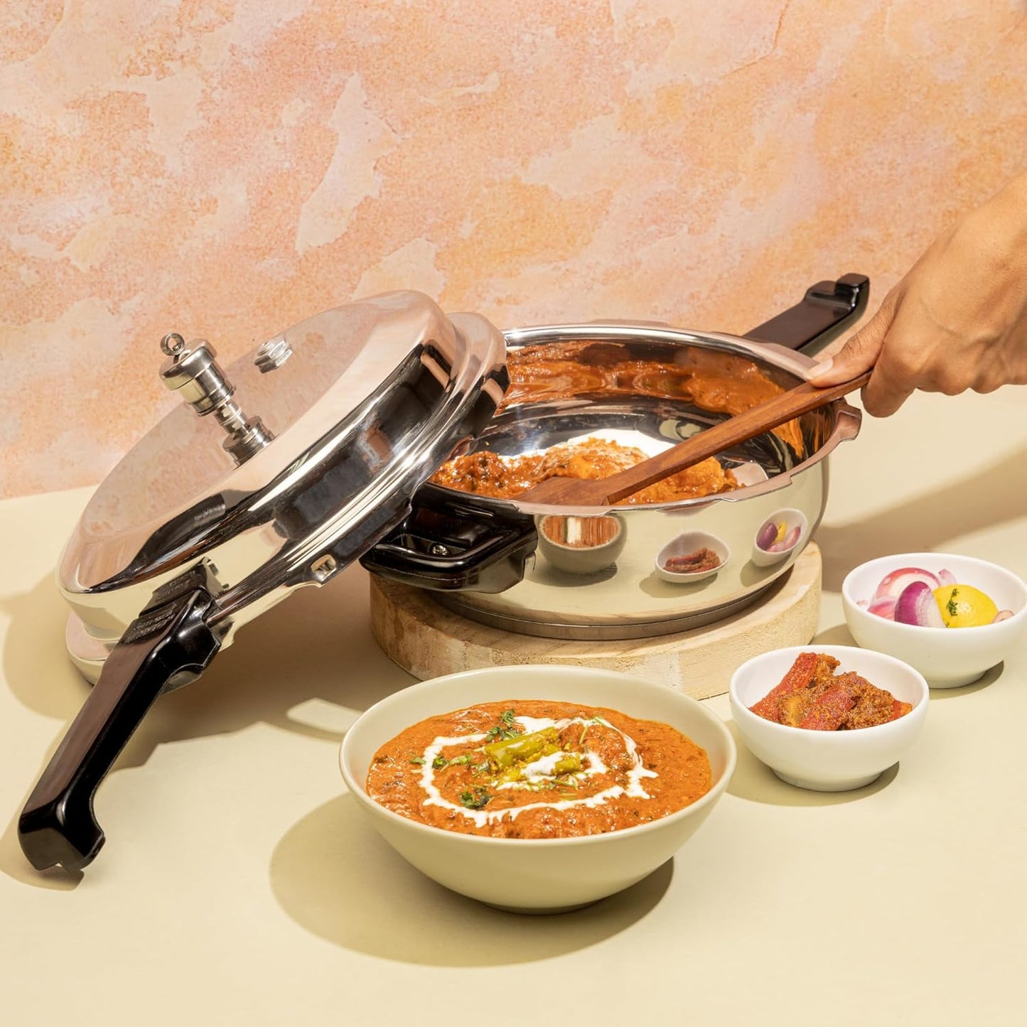 Vinod Stainless Steel Deep Pan Pressure Cooker 4.5 Litres | Dual Use as Fry Pan & Cooker | Sandwich Bottom | Induction & Gas Compatible | ISI & CE Certified | Silver Finish