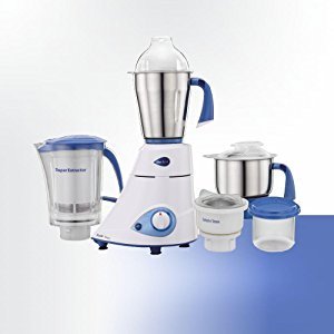 Preethi Blue Leaf Platinum Mixer Grinder 750 watt White, 4 jars - Super Extractor juicer Jar & Storage Air-Tight Container - Indian Plug