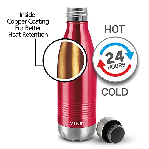 Milton Duo DLX 750 Thermosteel 24 Hours Hot and Cold Water Bottle, 1 Piece, 700 ml, Maroon | Leak Proof | Office Bottle | Gym | Home | Kitchen | Hiking | Trekking | Travel Bottle | Red