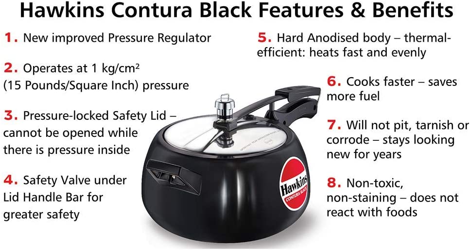 Hawkins Contura Hard Anodized Pressure Cooker 5 Litres - Black - CB50