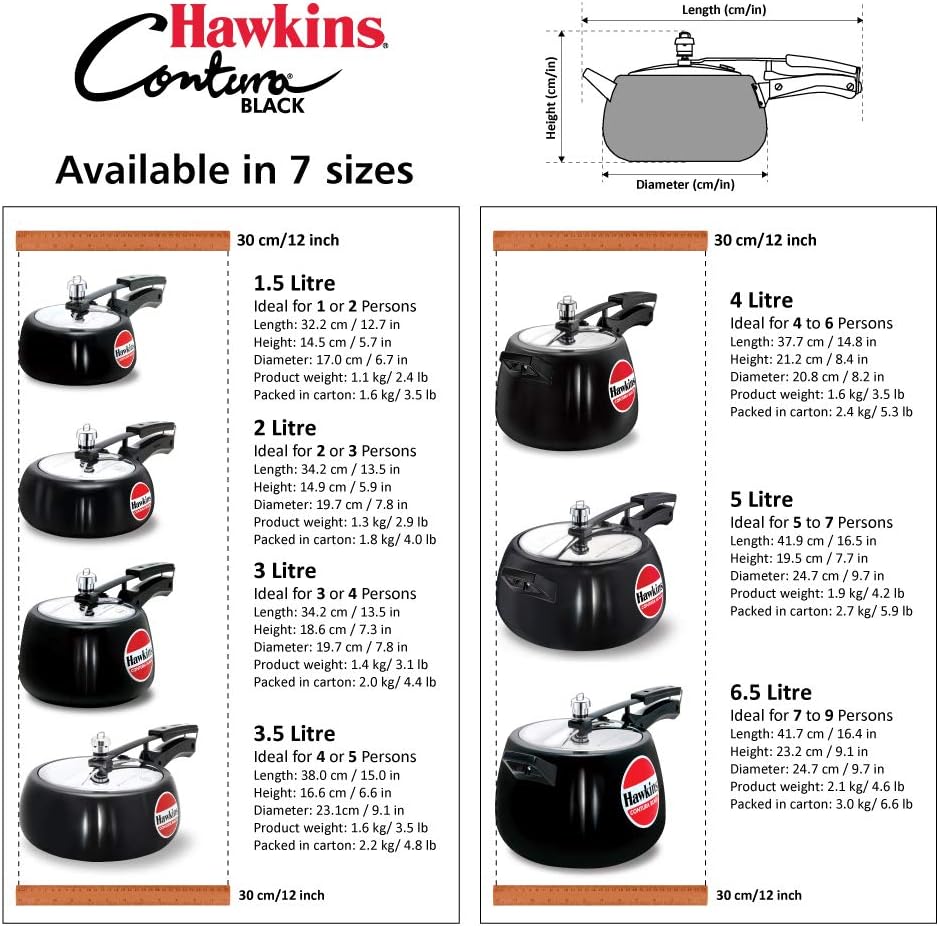 Hawkins Contura Hard Anodized Pressure Cooker, 4.0 Liter Capacity - CB40