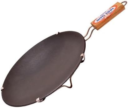Mitti Mitti Non Stick Clay Tawa with Handle, Earthen Clay Roti Tawa/Frying Pan/Appa Chatty Cooking Pre-Seasoned Pottery Black for roti (10 inch) Black