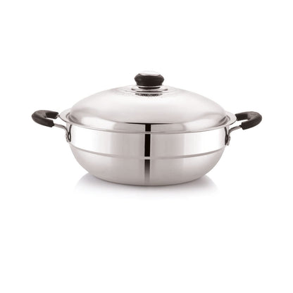 Anjali Fiesta Stainless Steel 7 in 1 Pro Multi Kadai with Lid Gift Set 4700 ml including 3 Idli Plates 1 Patra Plate and 2 Dhokla Plates Compatible with Induction Base