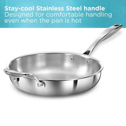 Hawkins Pro 26 cm Frying Pan, Triply Stainless Steel Fry Pan with Stainless Steel Handle and Stainless Steel Lid, Silver (PSF26S)