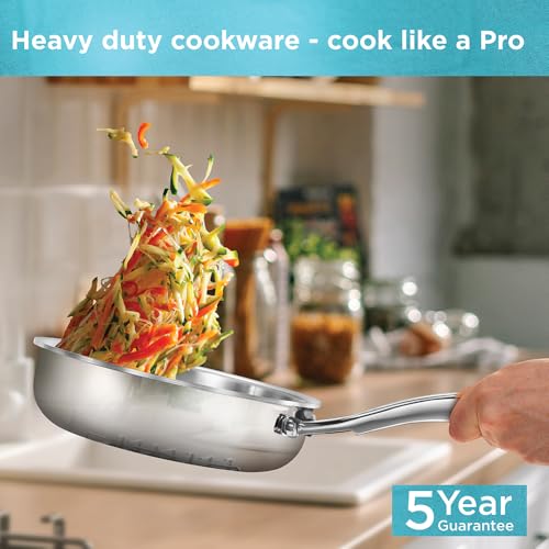 Hawkins Pro 26 cm Frying Pan, Triply Stainless Steel Fry Pan with Stainless Steel Handle and Stainless Steel Lid, Silver (PSF26S)