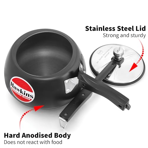 Hawkins 6.5 Litre Contura Black Pressure Cooker, Hard Anodised Inner Lid Cooker, Handi Cooker, Black (CB65)