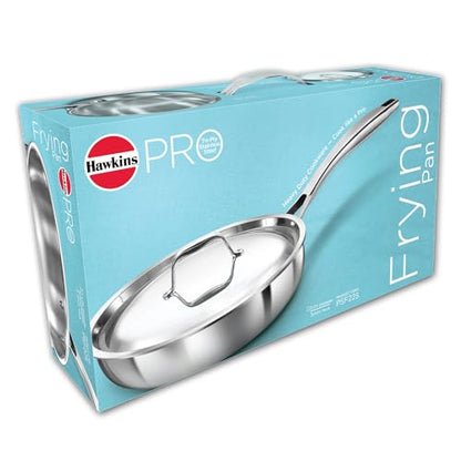 Hawkins Pro 26 cm Frying Pan, Triply Stainless Steel Fry Pan with Stainless Steel Handle and Stainless Steel Lid, Silver (PSF26S)