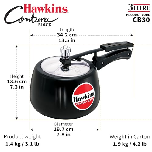 Hawkins 6.5 Litre Contura Black Pressure Cooker, Hard Anodised Inner Lid Cooker, Handi Cooker, Black (CB65)