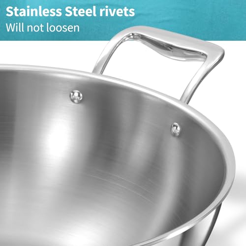 Hawkins Pro 3.5 Litre Deep-Fry Pan, Triply Stainless Steel Kadhai with Stainless Steel Handles and Stainless Steel Lid, Silver (PSK35S)