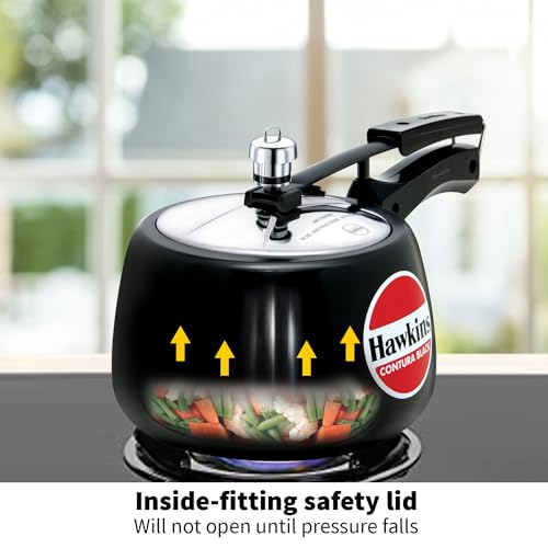 Hawkins 6.5 Litre Contura Black Pressure Cooker, Hard Anodised Inner Lid Cooker, Handi Cooker, Black (CB65)