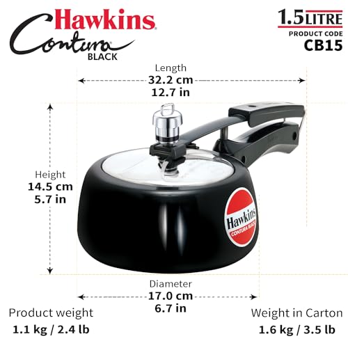 Hawkins 6.5 Litre Contura Black Pressure Cooker, Hard Anodised Inner Lid Cooker, Handi Cooker, Black (CB65)