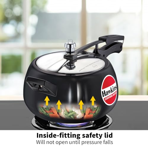 Hawkins 6.5 Litre Contura Black Pressure Cooker, Hard Anodised Inner Lid Cooker, Handi Cooker, Black (CB65)