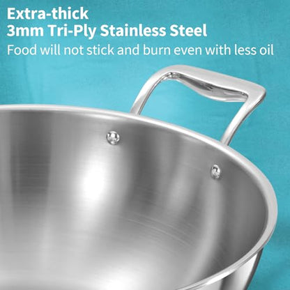 Hawkins Pro 3.5 Litre Deep-Fry Pan, Triply Stainless Steel Kadhai with Stainless Steel Handles and Stainless Steel Lid, Silver (PSK35S)