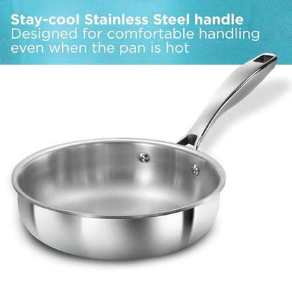 Hawkins Pro 26 cm Frying Pan, Triply Stainless Steel Fry Pan with Stainless Steel Handle and Stainless Steel Lid, Silver (PSF26S)