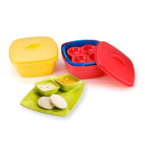 Oliveware Microwave Plastic Dhokla Idly Maker, Vegetable Steamer And Rice Cooker Set