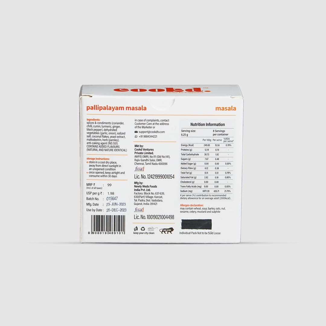 Cookd Pallipalayam Masala 50g (Pack of 2)| Ready To Cook in 15 Minutes | Can be cooked with Paneer, Vegetables, Chicken, Fish & Meat | No Added Flavours, Preservatives & Artificial Colors