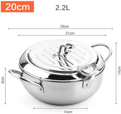 Japanese Style Tempura Deep Fryer Pot Practical Frying Pan with Drainage Lid - 20cm
