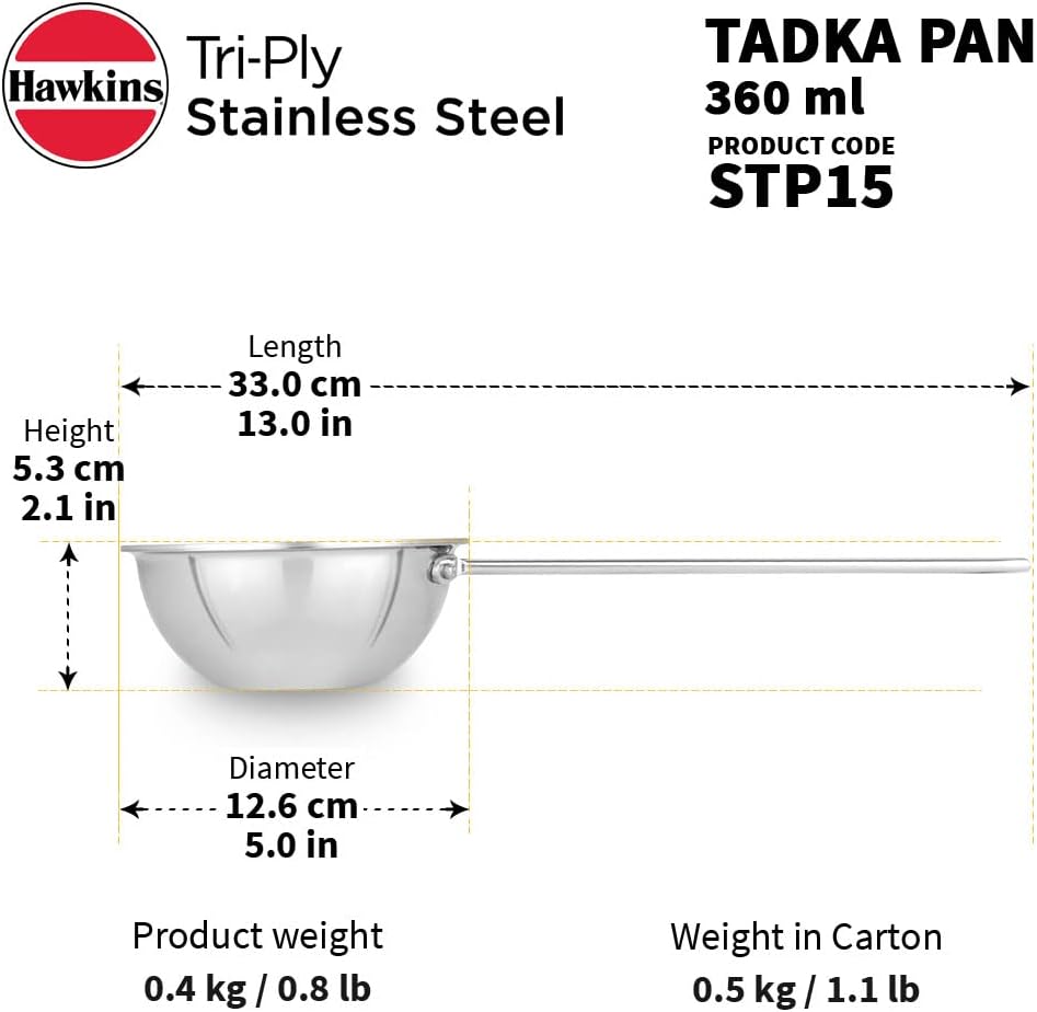 Hawkins Tadka Pan, Triply Stainless Steel Pan, Induction Pan, Silver 1.5 Cup , 2.5 Cup STP15 STP25