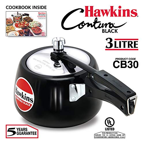 Hawkins 6.5 Litre Contura Black Pressure Cooker, Hard Anodised Inner Lid Cooker, Handi Cooker, Black (CB65)