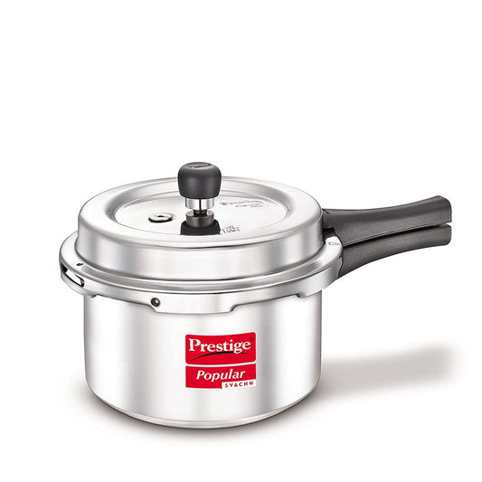 Prestige Popular Svachh Virgin Aluminium Spillage Control Outer Lid Pressure Cooker,3 Liter(Silver)