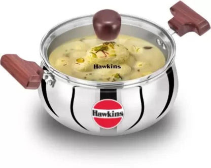Hawkins Futura Steel Cook N Serve Handi with Glass Lid, 2.0 Litre Capacity