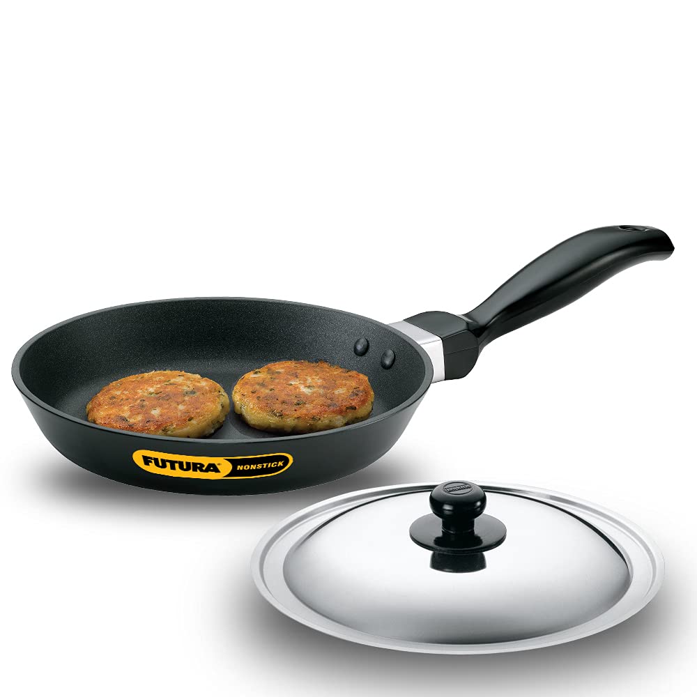 Hawkins Futura Non-Stick Frying Pan with Stainless Steel Lid, 26 cm Diameter, Black