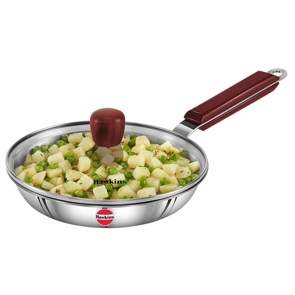Hawkins 24 cm Frying Pan, Triply Stainless Steel Fry Pan with Glass Lid, Induction Frying Pan, Frypan, Silver (SSF24G)