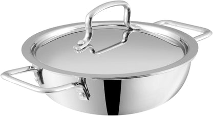 VINOD Platinum TRIPLY Stainless Steel Extra DEEP KADAI/KADHAI with Stainless Steel LID - 1.5 litres (20 CM), VTK020, Cooking Pot, FRYPAN, Casserole