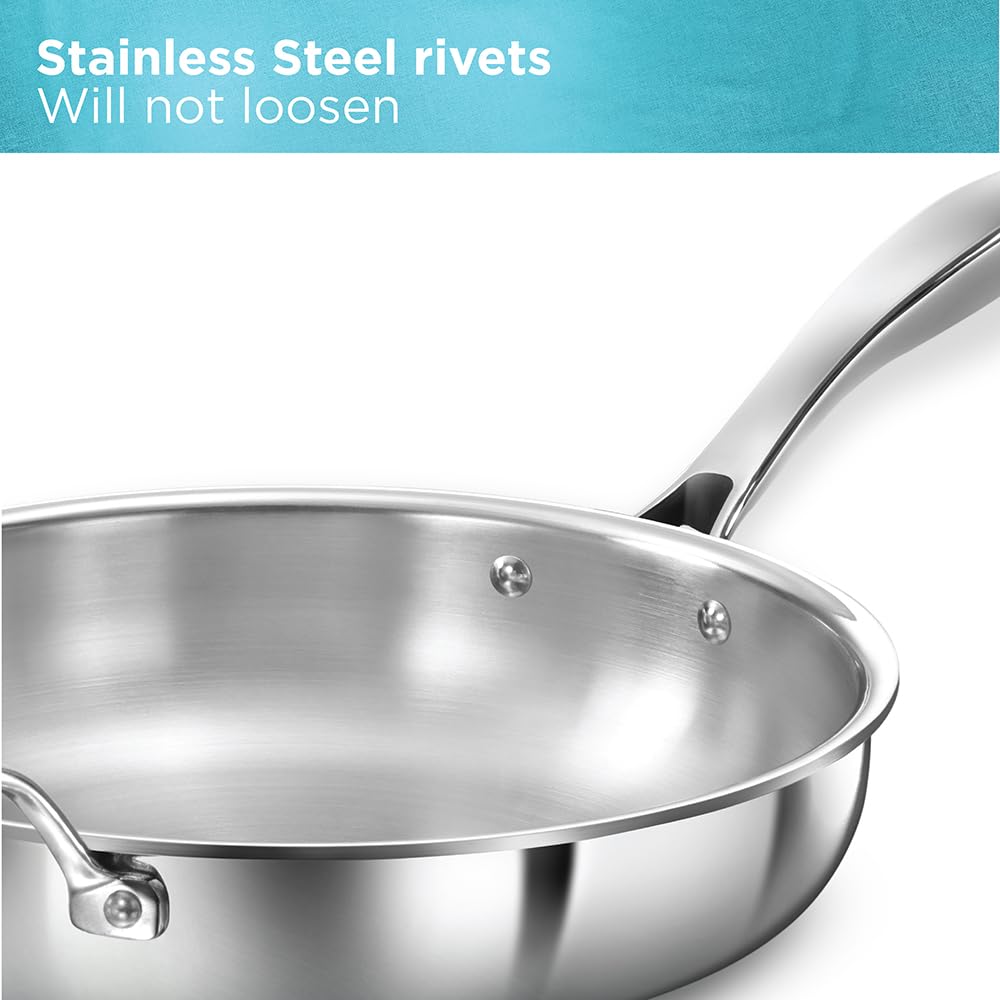 Hawkins Pro 26 cm Frying Pan, Triply Stainless Steel Fry Pan with Stainless Steel Handle and Stainless Steel Lid, Silver (PSF26S)