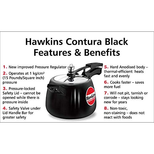 Hawkins 6.5 Litre Contura Black Pressure Cooker, Hard Anodised Inner Lid Cooker, Handi Cooker, Black (CB65)