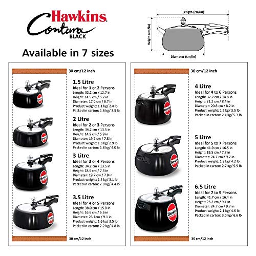 Hawkins 6.5 Litre Contura Black Pressure Cooker, Hard Anodised Inner Lid Cooker, Handi Cooker, Black (CB65)