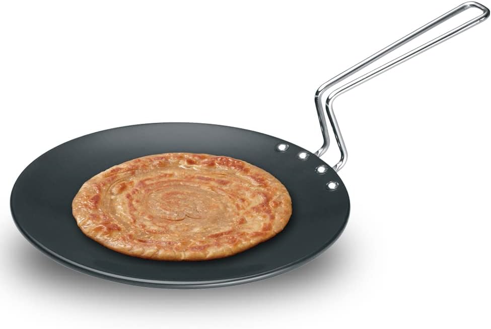 Futura Hard Anodised Concave Tava Griddle, 10-Inch, 4.88 with Steel Handle, 26 cm, Black