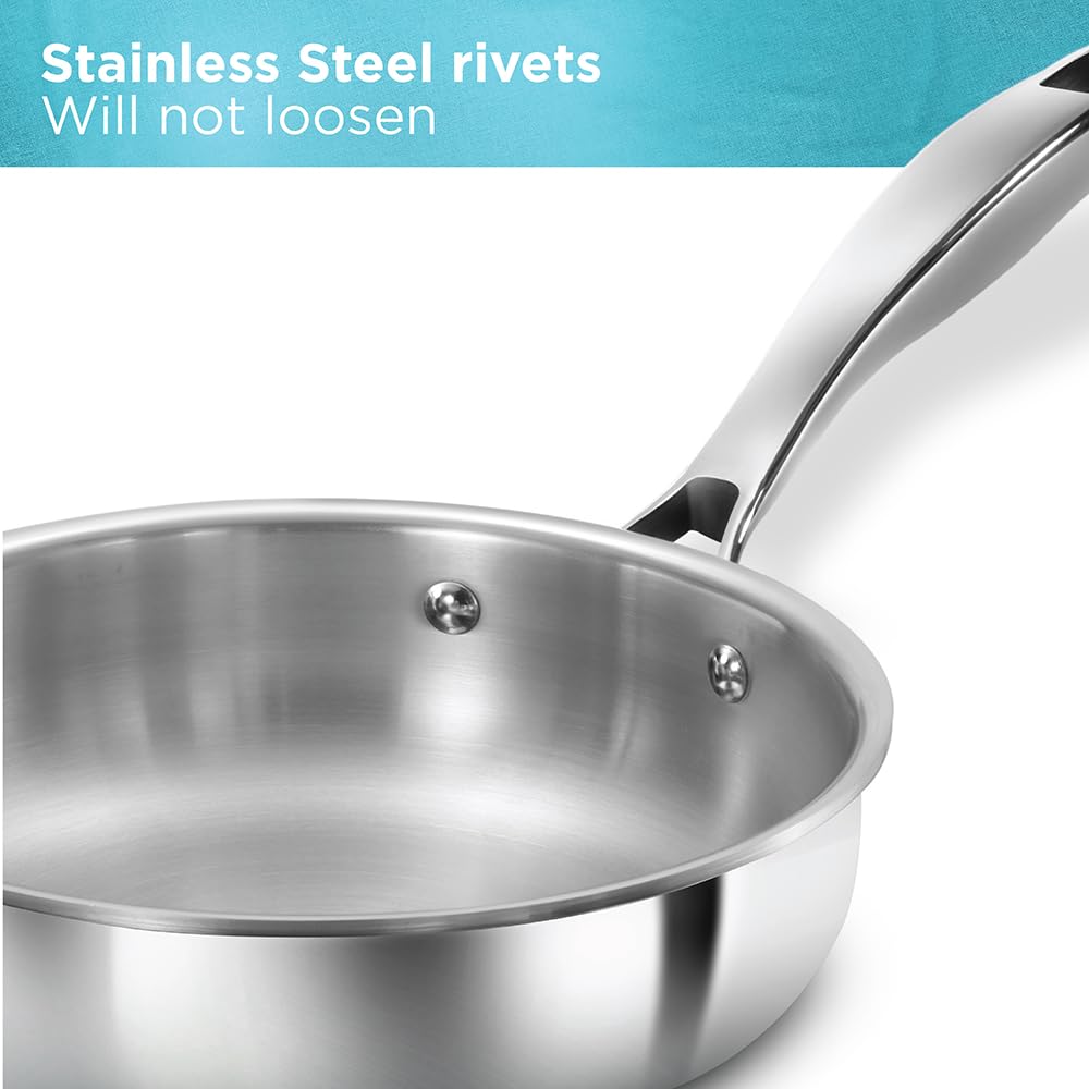 Hawkins Pro 26 cm Frying Pan, Triply Stainless Steel Fry Pan with Stainless Steel Handle and Stainless Steel Lid, Silver (PSF26S)