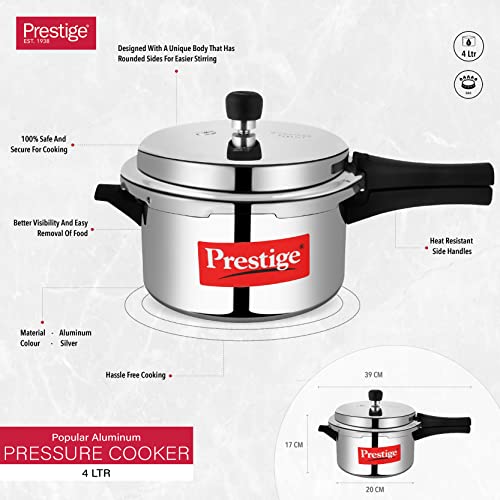 Prestige 7.5 Litres Popular Outer Lid Aluminium Pressure Cooker |Metallic Safety Plug | Gasket Release System | Silver