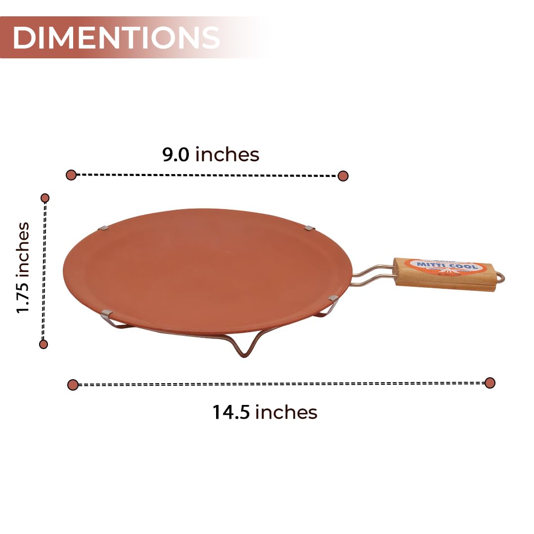 MITTI Mitti Clay Tawa 9-Inch | Classic Handmade Clay Tawa with Handle, Perfect Roti Making, Indian Kitchen Tool, Mitti ka Tawa, Mitti ke Bartan