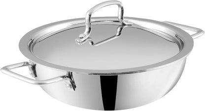 VINOD Platinum TRIPLY Stainless Steel Extra DEEP KADAI/KADHAI with Stainless Steel LID - 8 LITERS (32 CM), VTK032, Cooking Pot, FRYPAN, Casserole