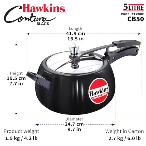 Hawkins 6.5 Litre Contura Black Pressure Cooker, Hard Anodised Inner Lid Cooker, Handi Cooker, Black (CB65)
