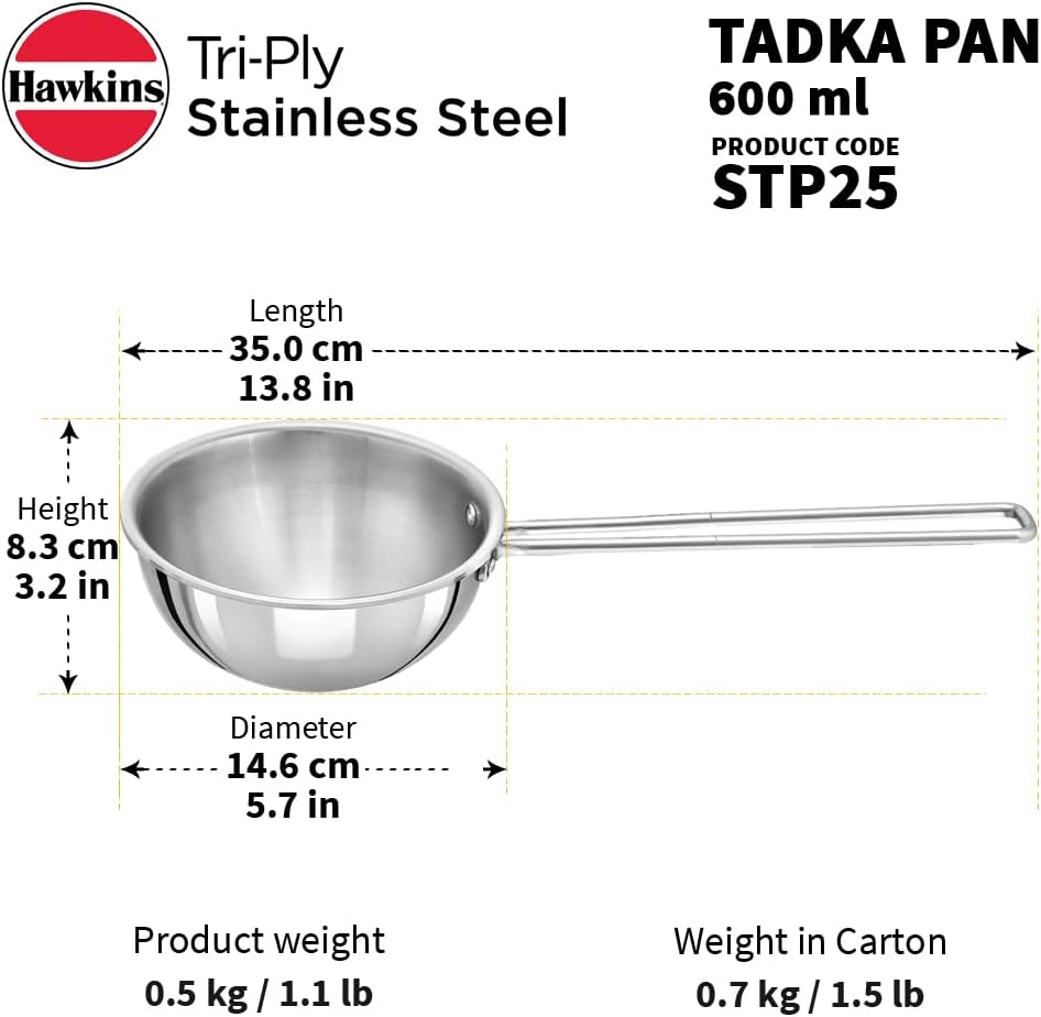 Hawkins Tadka Pan, Triply Stainless Steel Pan, Induction Pan, Silver 1.5 Cup , 2.5 Cup STP15 STP25