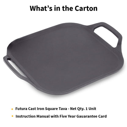 Hawkins Futura 26 cm Cast Iron Square Tava, Cast Iron Tawa for Pathri, Cast Iron Cookware for Kitchen (CIST26)