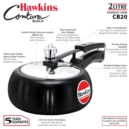 Hawkins 6.5 Litre Contura Black Pressure Cooker, Hard Anodised Inner Lid Cooker, Handi Cooker, Black (CB65)