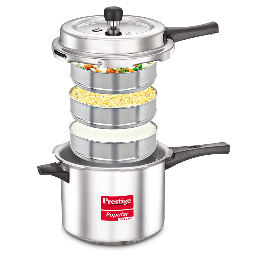 Prestige Popular Svachh 5.0 Litre Aluminium Outer Lid Pressure Cooker, Silver, Medium (10167)
