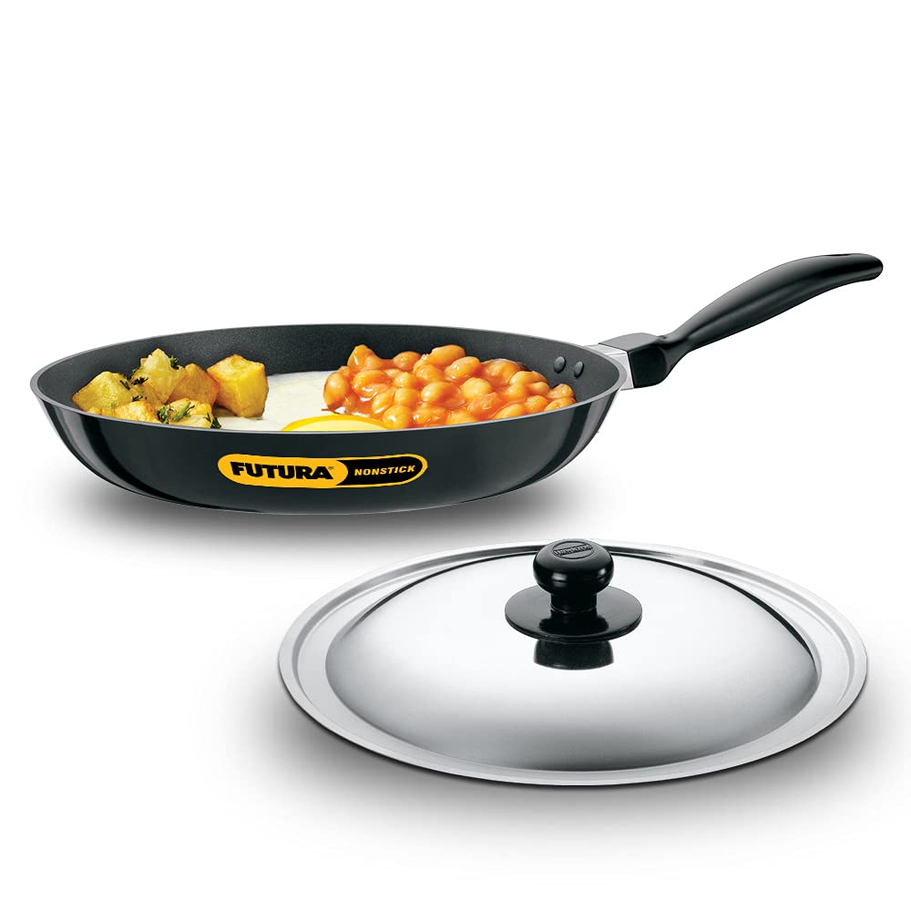 Hawkins Futura Non-Stick Frying Pan with Stainless Steel Lid, 26 cm Diameter, Black